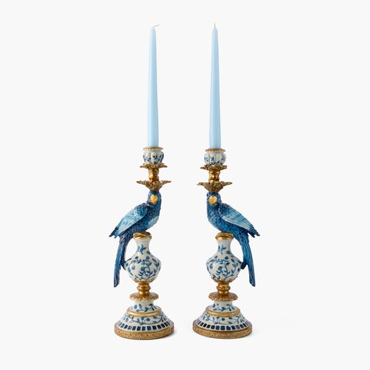 Blue Parrot Candle Holders (Pair)