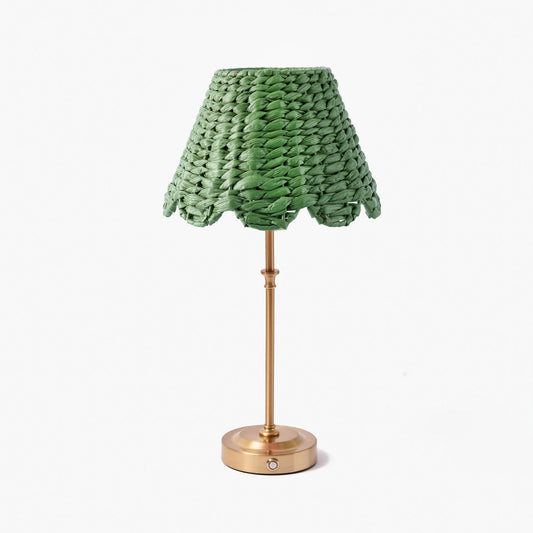 Edie Rechargeable Lamp with Green Seagrass Shade (18cm)