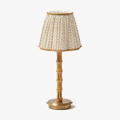Bamboo Rechargeable Lamp with Putty Lotus Shade (18cm)