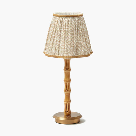 Bamboo Rechargeable Lamp with Putty Lotus Shade (18cm)