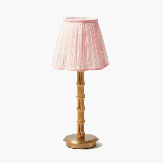 Bamboo Rechargeable Lamp with Pink Lotus Shade (18cm)
